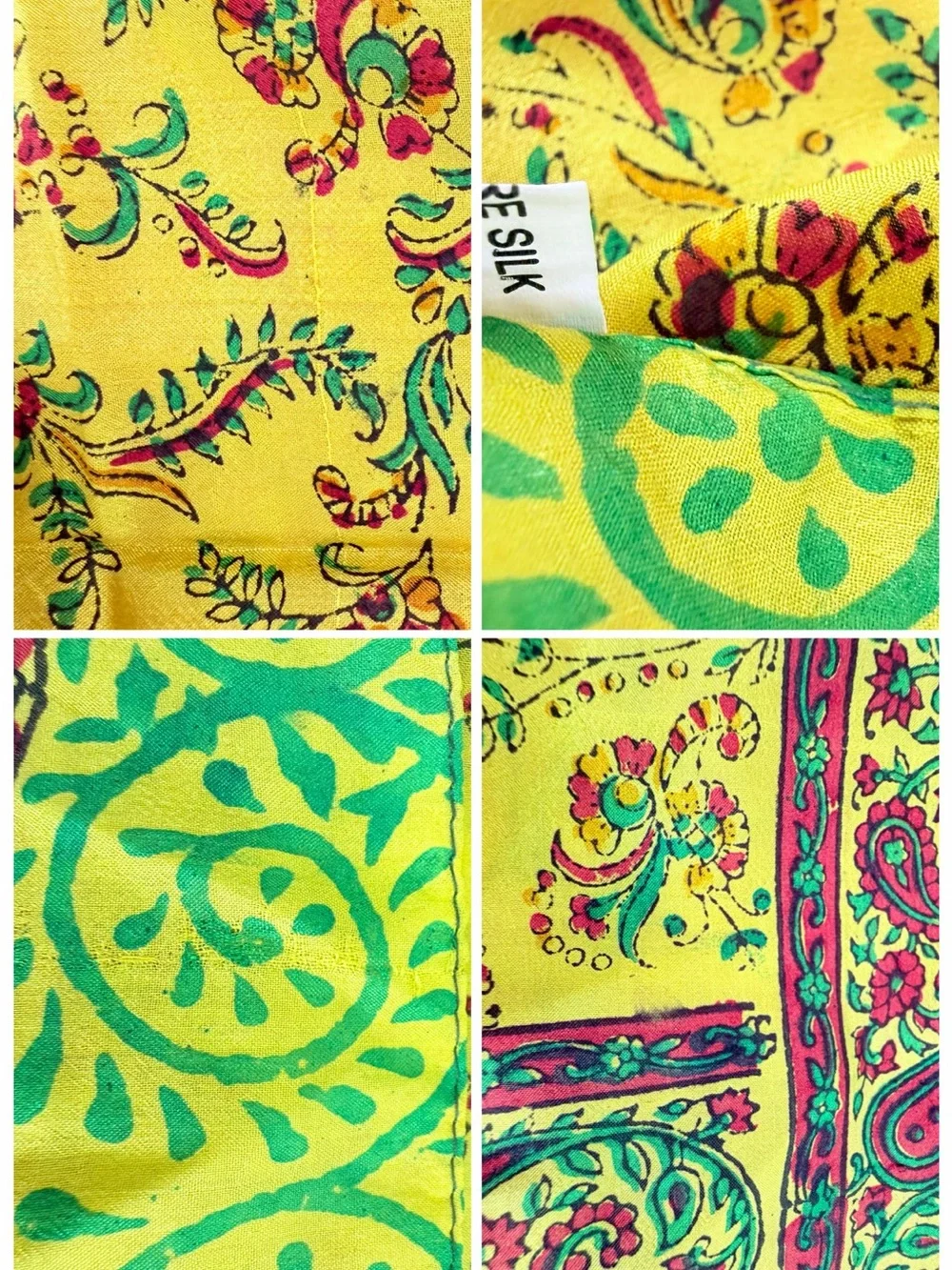 Lot of 2 Unbranded Large Yellow and Beige and Silk Yellow Red Green Silk